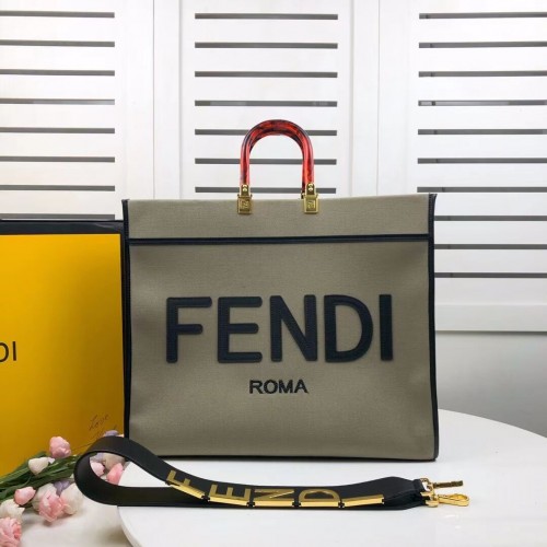 FENDI SUNSHINE LARGE Zelená flanelová nákupní taška 8BH372