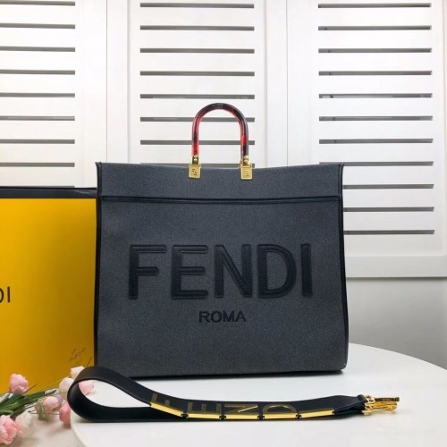 FENDI SUNSHINE LARGE Šedá flanelová nákupní taška 8BH372