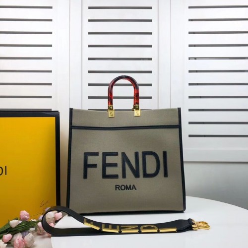 Velká flanelová nákupní taška FENDI SUNSHINE 8BH371 zelená