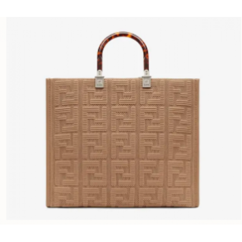 Látková nákupní taška FENDI SUNSHINE MEDIUM FF 8BH386A béžová