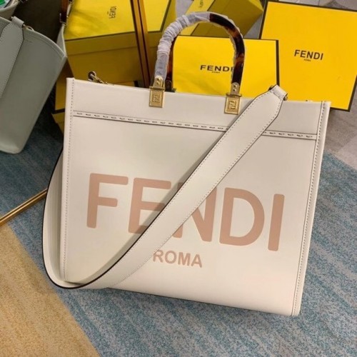 Kožená nákupní taška FENDI SUNSHINE MEDIUM béžová 8BH386A
