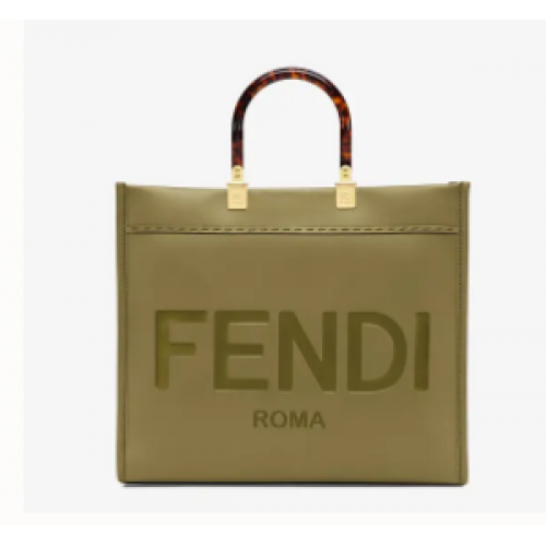FENDI SUNSHINE MEDIUM zelená kožená nákupní taška 8BH386A