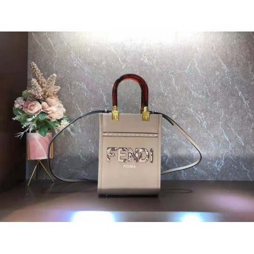Kožená mini kabelka FENDI SUNSHINE SHOPPER F1620 šedá