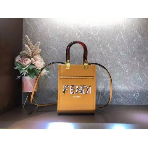 Kožená mini kabelka FENDI SUNSHINE SHOPPER F1620 oranžová