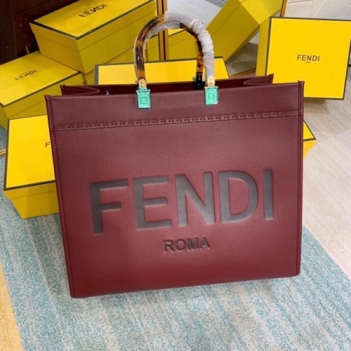 Velká kožená nákupní taška FENDI SUNSHINE v vínové barvě 8BH387A