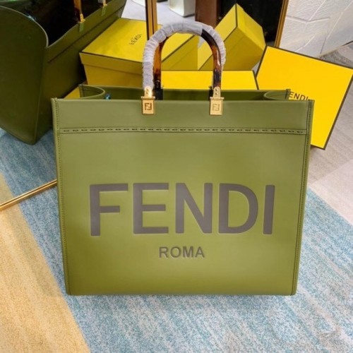Velká zelená kožená nákupní taška FENDI SUNSHINE 8BH387A