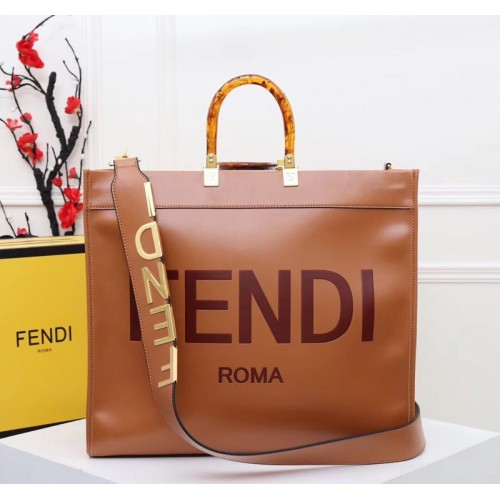 Kožená kabelka FENDI Shopper F6398 Hnědá