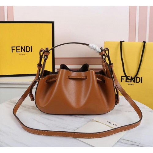 Kožená kabelka FENDI TOUCH 8BS059 karamelová