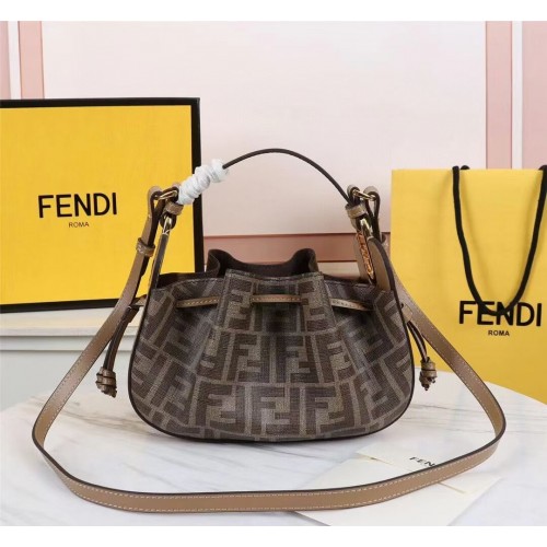 Kožená kabelka FENDI TOUCH 8BS059 hnědá