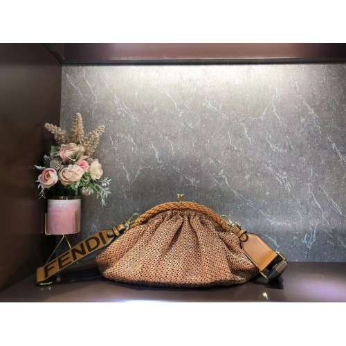 Kabelka FENDI Raffia F7641 Hnědá