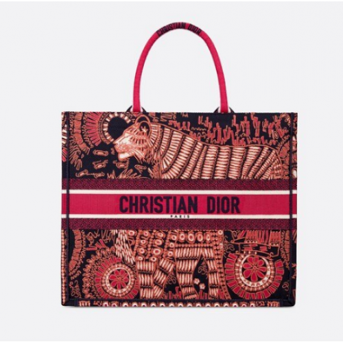 PLÁTĚNÁ TAŠKA DIOR KNIHA VE FUCHSII S VYŠÍVANÝMI ZVÍŘATY DIOR M929