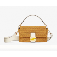 Žlutá bavlněná háčkovaná kabelka Fendi BAGUETTE 8BR600