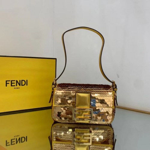 Fendi FF Baguette mini zlatá kovová flitrovaná vyšívaná kabelka 2016 zlatá