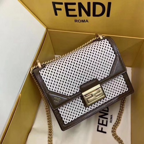Kožená mini kabelka Fendi KAN U SMALL 8BT312 Khaki a bílá
