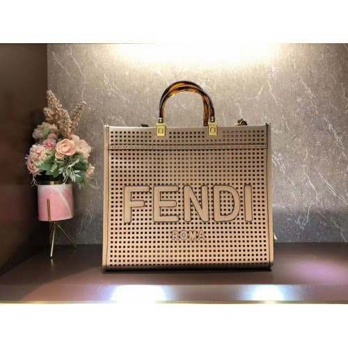 Fendi Sunshine střední dvoubarevná perforovaná kožená nákupní taška 8BH386A meruňková