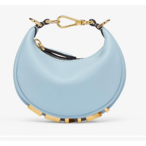 Kožený přívěsek Fendi Nano Fendigraphy světle modrý 7AS089A