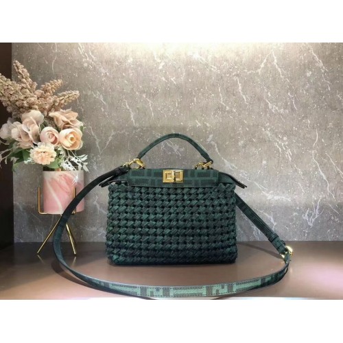 Kabelka Fendi PEEKABOO ISEEU Weave Bag F4587 černozelená