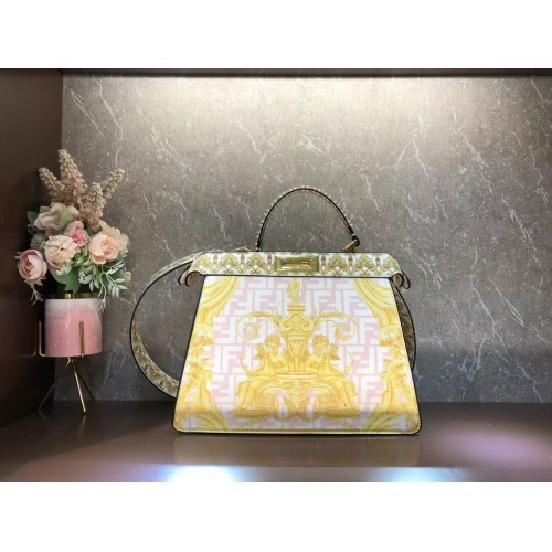 Hedvábná kabelka Fendi Peekaboo s potiskem F1951 růžová