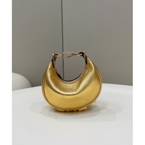 Fendi Praphy originální kožená velká mini kabelka s logem FENDI 80056S zlatá