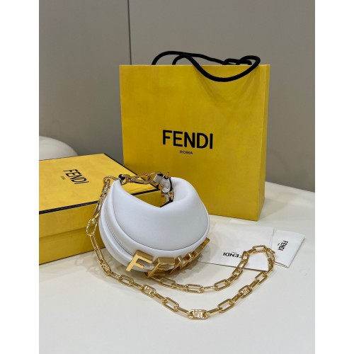 Fendi Praphy originální kožená velká mini kabelka s logem FENDI 80056S bílá