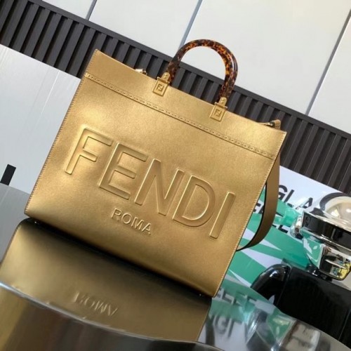 Kožená kabelka Fendi Sunshine střední velikosti 8BH386A zlatá