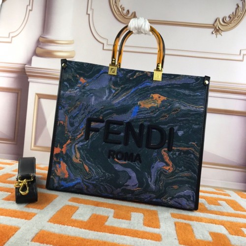 Nákupní taška Fendi Tote s potiskem graffiti z látky 1676 modrá