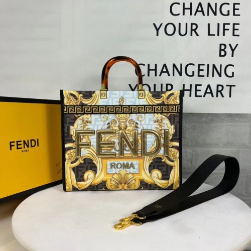 Kožená taška Fendi Sunshine Medium Fendace s potiskem v bílé barvě 8BH386A-2