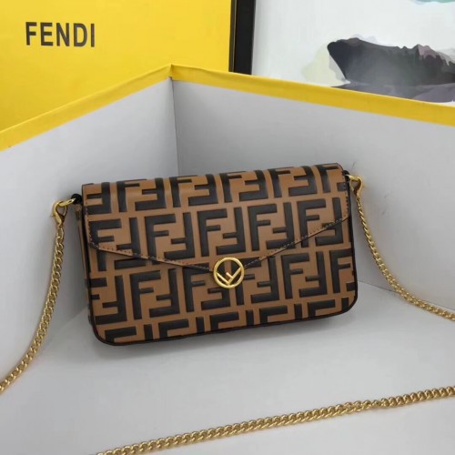 Peněženka Fendi NA ŘETÍZKU S KAPIČKAMI Kožená mini kabelka 8BS032 Meruňková