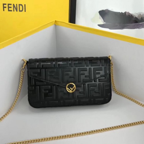 Peněženka Fendi NA ŘETÍZKU S KAPIČKAMI Kožená mini kabelka 8BS032 Černá