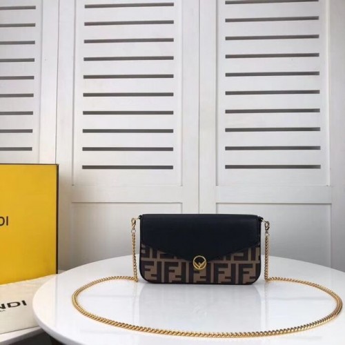 Kožená mini kabelka Fendi WALLET ON CHAIN S POUCHES F0005 černo-hnědá