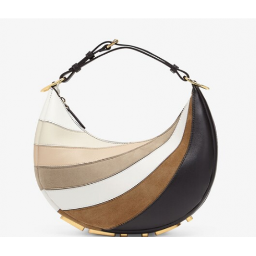 Malá kožená kabelka Fendi graphy s béžovou a hnědou intarzií 8BR798A