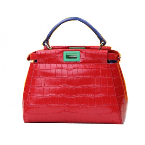 Kožená kabelka Fendi Mini Peekaboo z krokodílí kůže F520885 červená