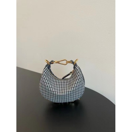 Malá zlatá laminovaná kožená kabelka Fendigraphy 8BR798A černobílá