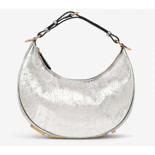 Malá stříbrná laminovaná kožená kabelka Fendigraphy 8BR798A