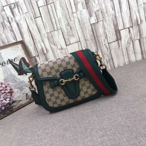 Gucci GG Lady Web Ručně barvená kožená taška přes rameno 380573 Zelená
