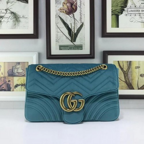 Gucci GG Marmont Vyšívaná sametová kabelka 443496 Sky Blue