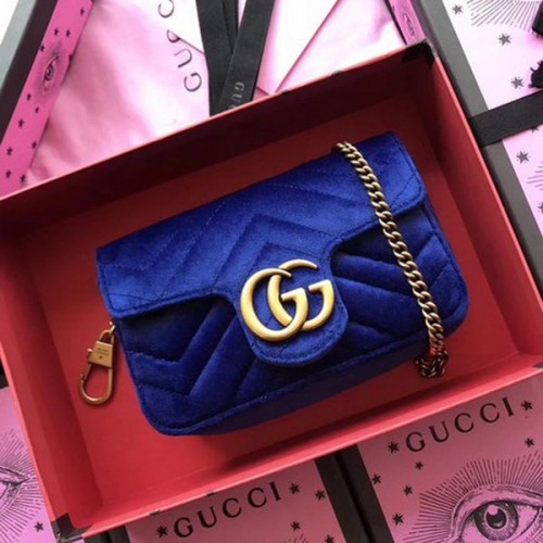 Gucci GG Marmont Velvet Super Mini Bag 476433 Modrá