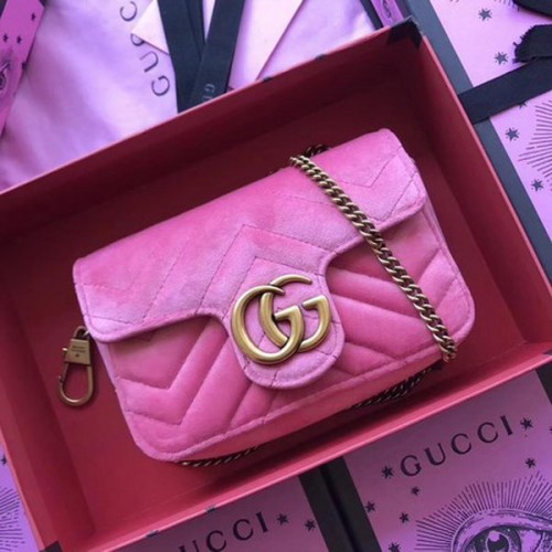 Gucci GG Marmont Velvet Super Mini Bag 476433 Růžová