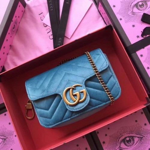 Gucci GG Marmont Velvet Super Mini Bag 476433 Sky Blue