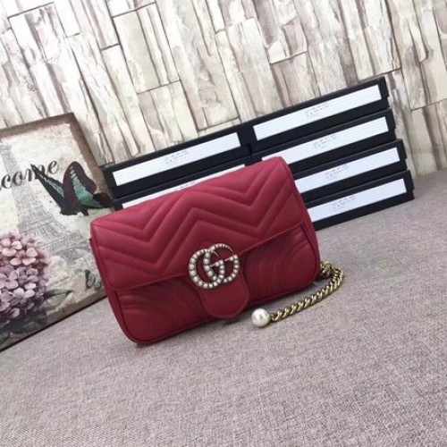 Gucci GG Marmont matelasse mini kabelka 476809 červená