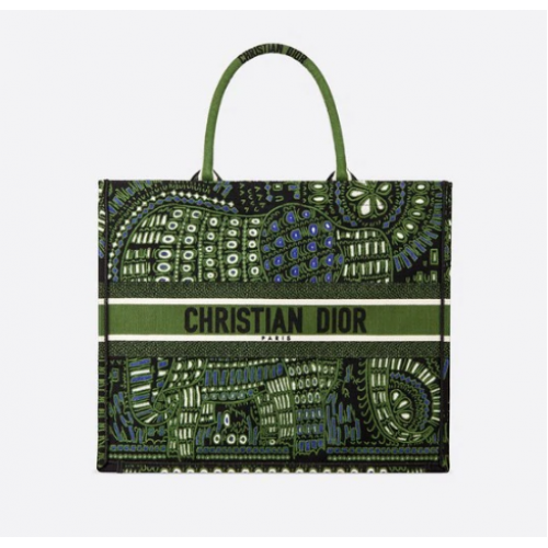 ZELENÁ TAŠKA NA KNIHY DIOR PLÁTĚNÁ TAŠKA DIOR S VYŠÍVANÝMI ZVÍŘATY M55E