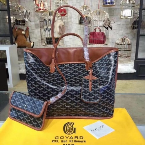 Kožená taška Goyard Calfskin Tote 20208 královská modrá a hnědá