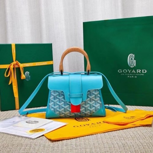 Kožená mini taška Goyard Calfskin Saigon 9955 světle modrá