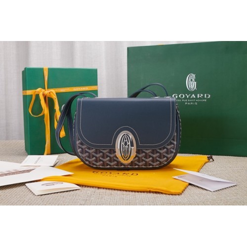 Kožená kabelka přes rameno Goyard Calfskin 9967 tmavě modrá