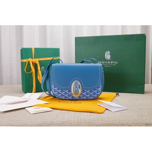 Kožená kabelka přes rameno Goyard Calfskin 9967 nebesky modrá