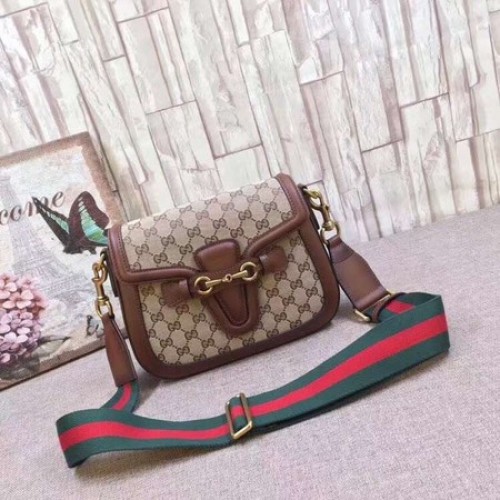 Gucci GG Lady Web Ručně barvená kožená kabelka přes rameno 380573 Hnědá