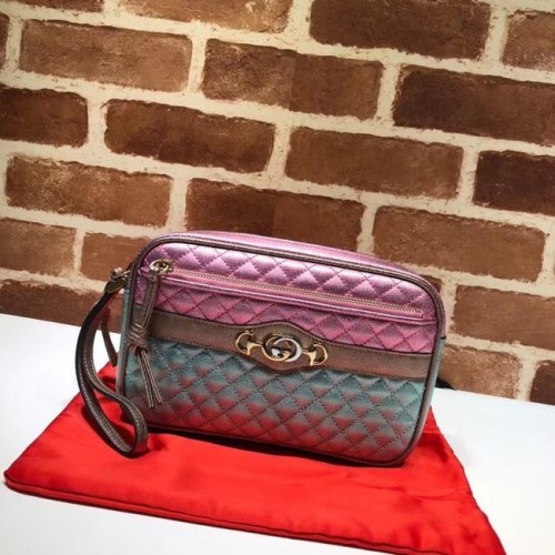 Kožená kabelka Gucci Calfskin Clutch 447632 růžová, zlatá a zelená