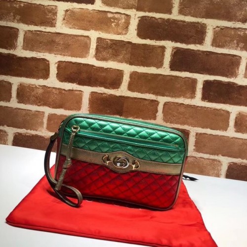 Kožená kabelka Gucci Calfskin Clutch 447632 červená, zlatá a zelená