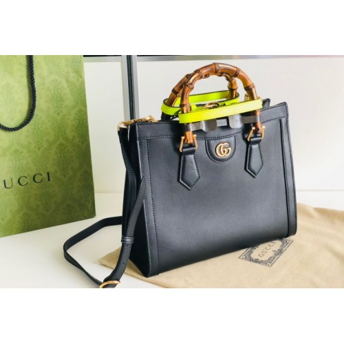 Gucci Diana GG Bambusová horní rukojeť Originální kožená kabelka 660195 Černá