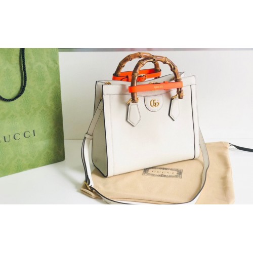 Gucci Diana GG Bambusová vrchní rukojeť Originální kožená kabelka 660195 bílá